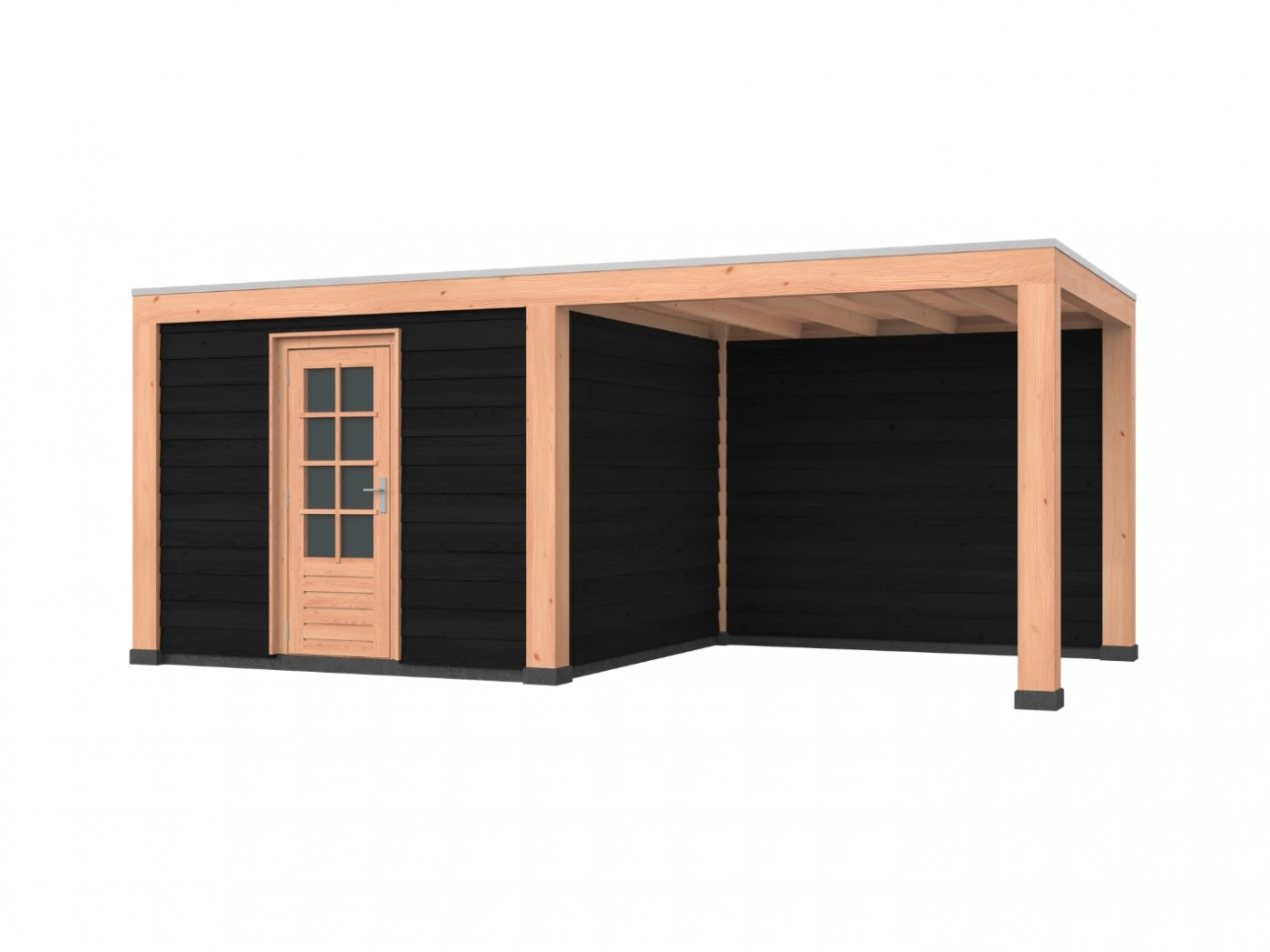 Douglas overkapping, 600 x 300, met achterwand en schuur, Westwood Robuust zwart - Afbeelding 1